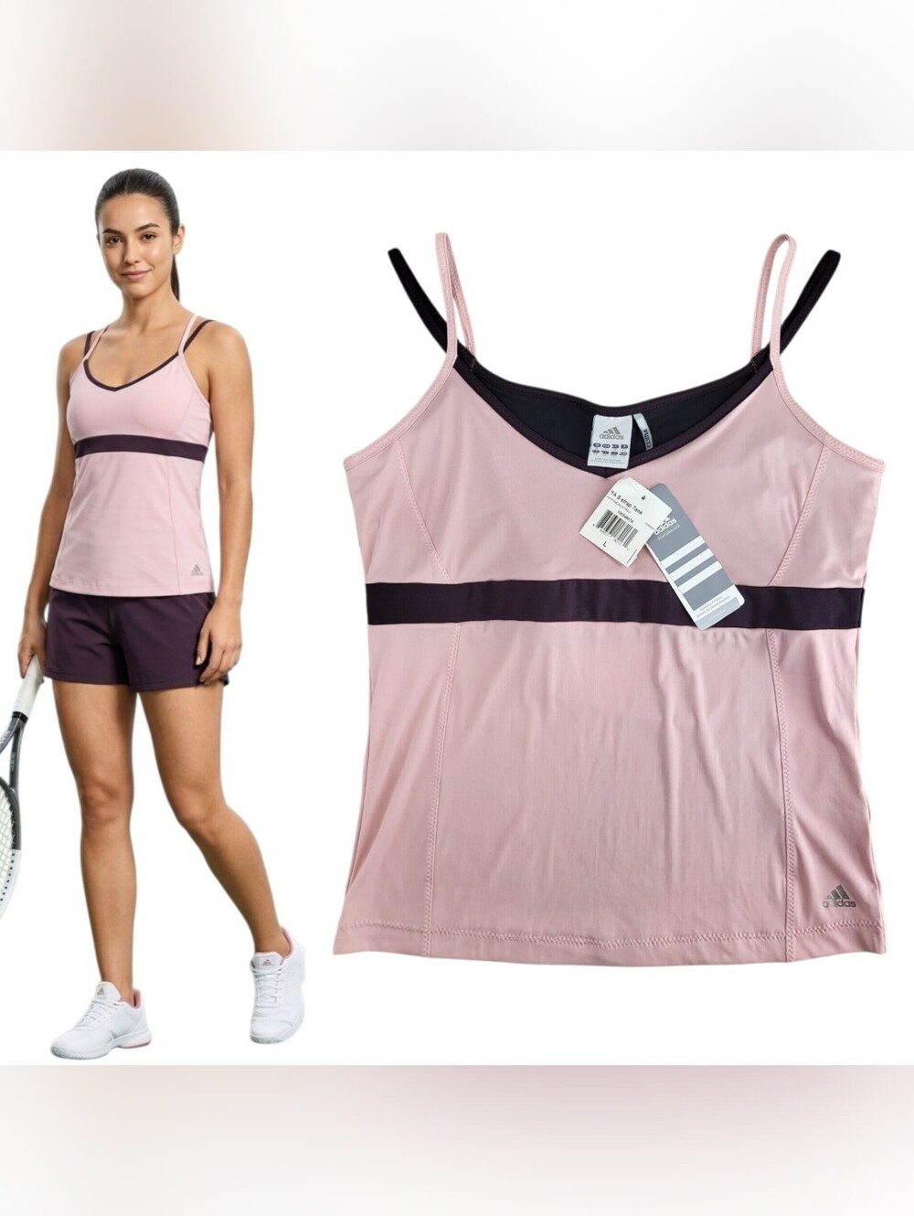 Adidas YA S Straps Tennis Tank Top Built-in Bra Pink Night Red Athleisure NWT L